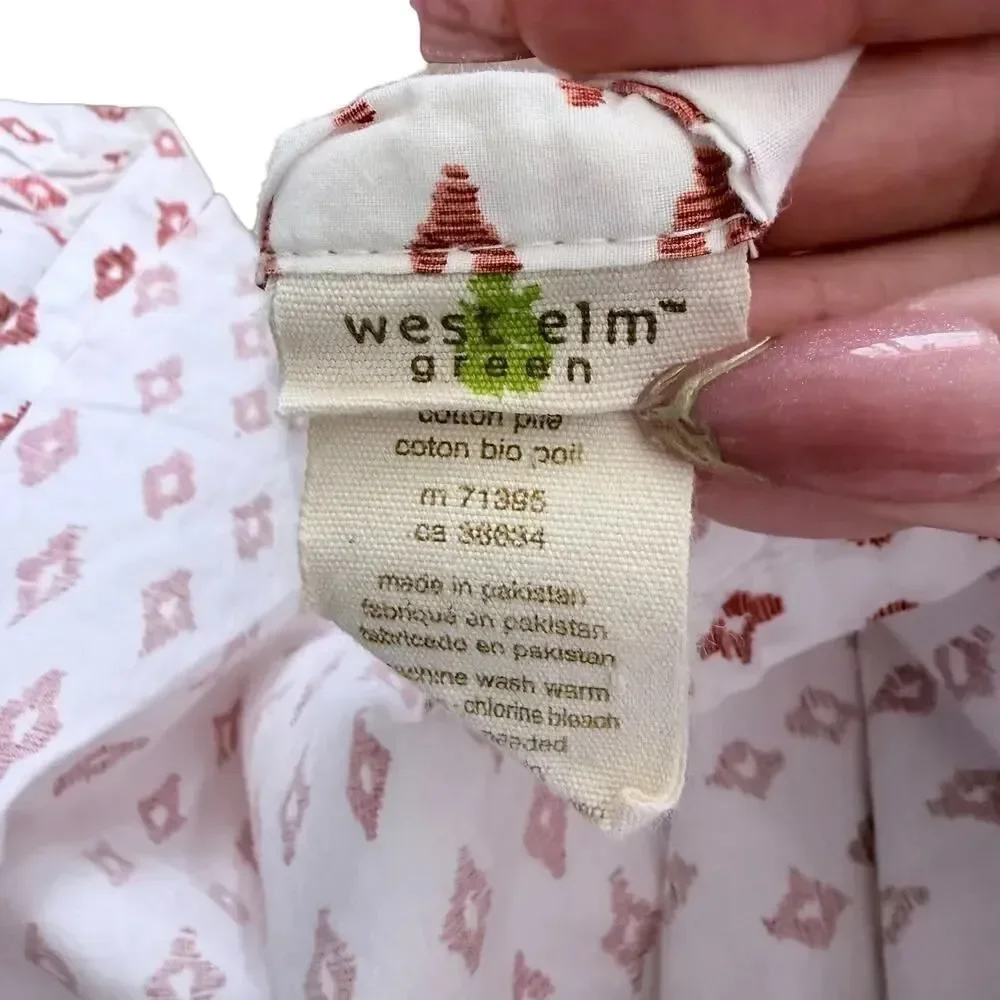 West Elm Sheet Set Flat & 2 Pillow Cases Red White Geometric Print Cotton Queen